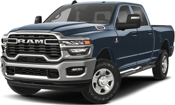 Front and side view of heavy-duty crew cab pickup with bold grille and LED lights