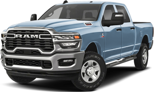 Heavy-duty pickup truck front and side view with rugged grille and large tires