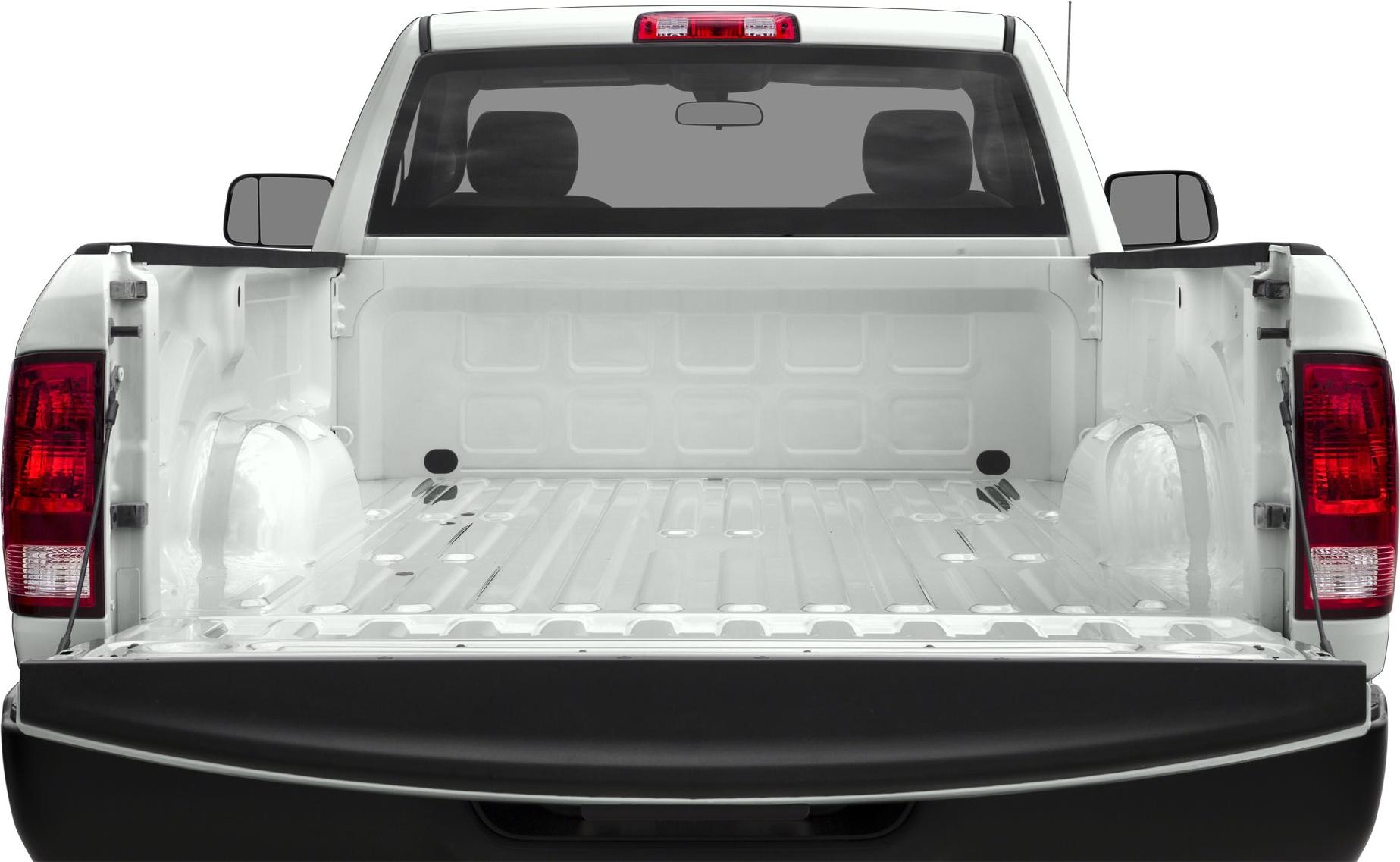 Open rear truck bed and tailgate of a pickup truck