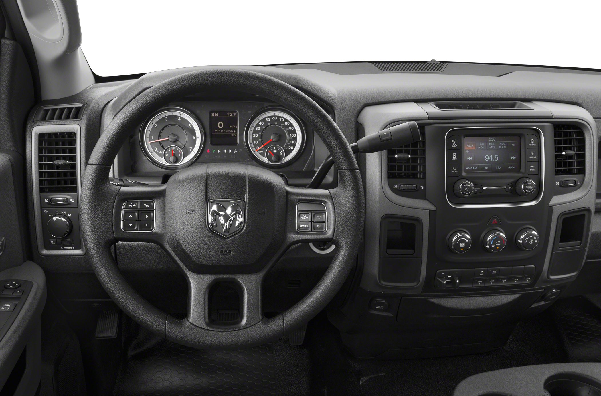 Steering wheel, instrument cluster, center console dashboard