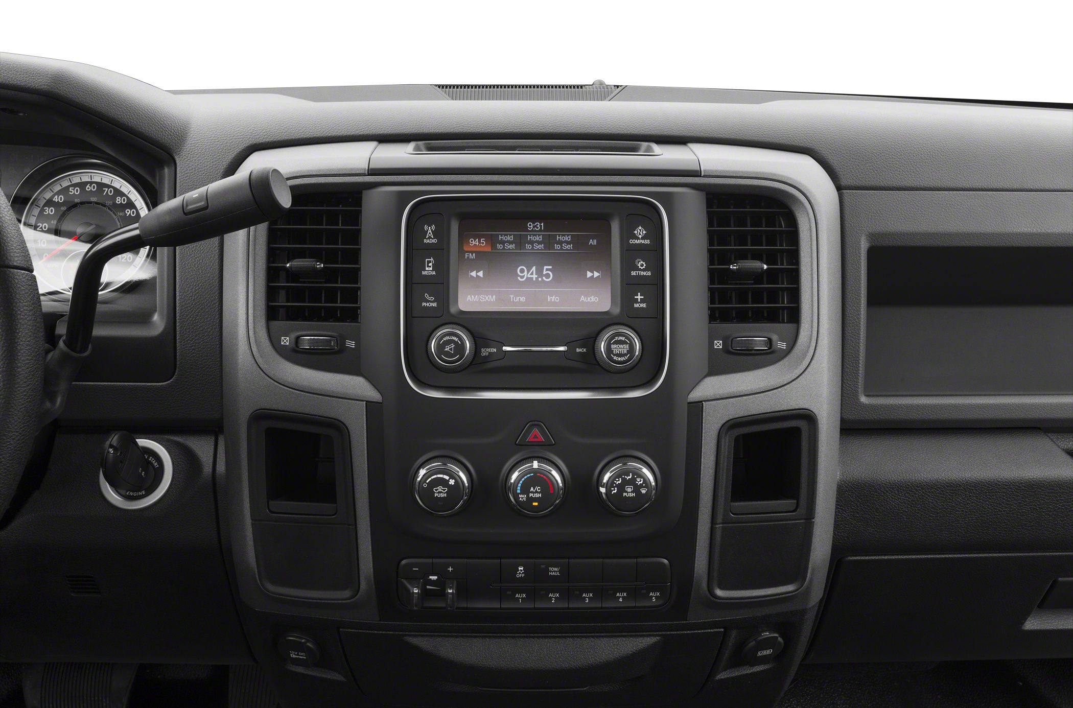 Dashboard center console with radio display and HVAC controls