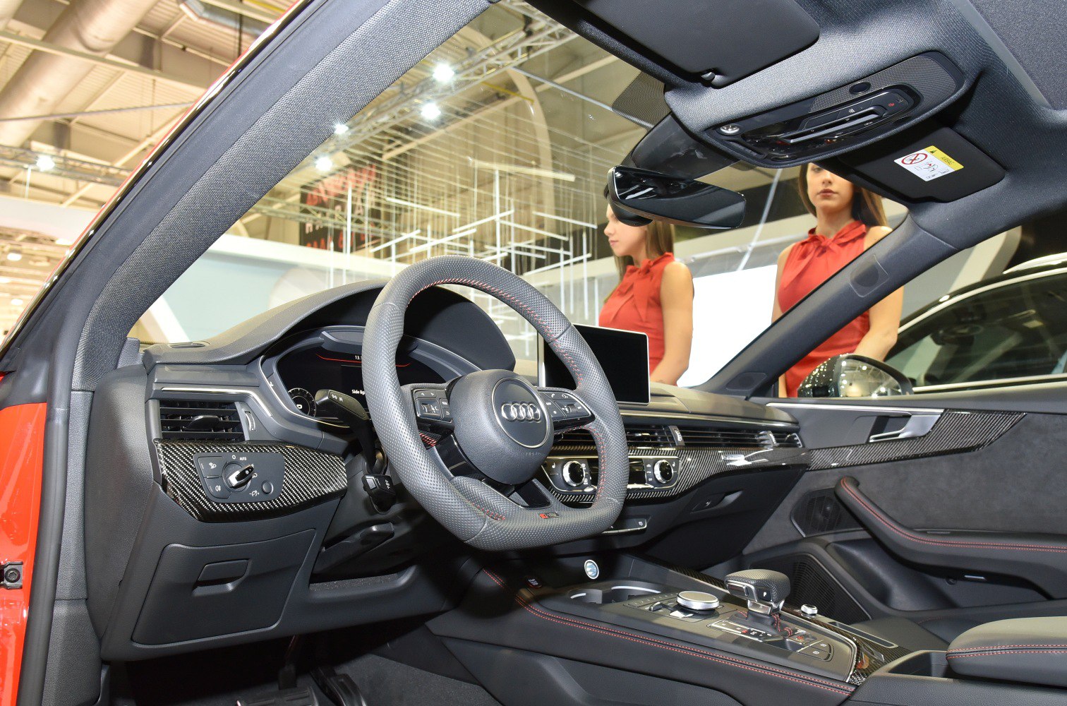 Sport steering wheel and carbon fiber dashboard trim interior