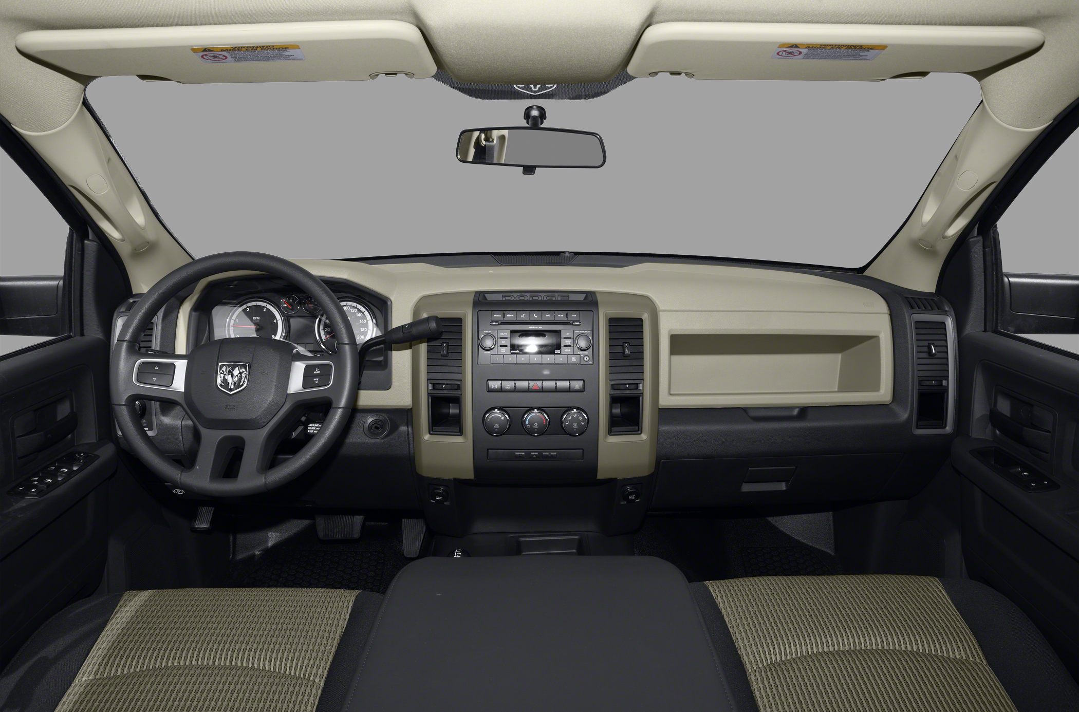 Steering wheel, dashboard, and center console layout view