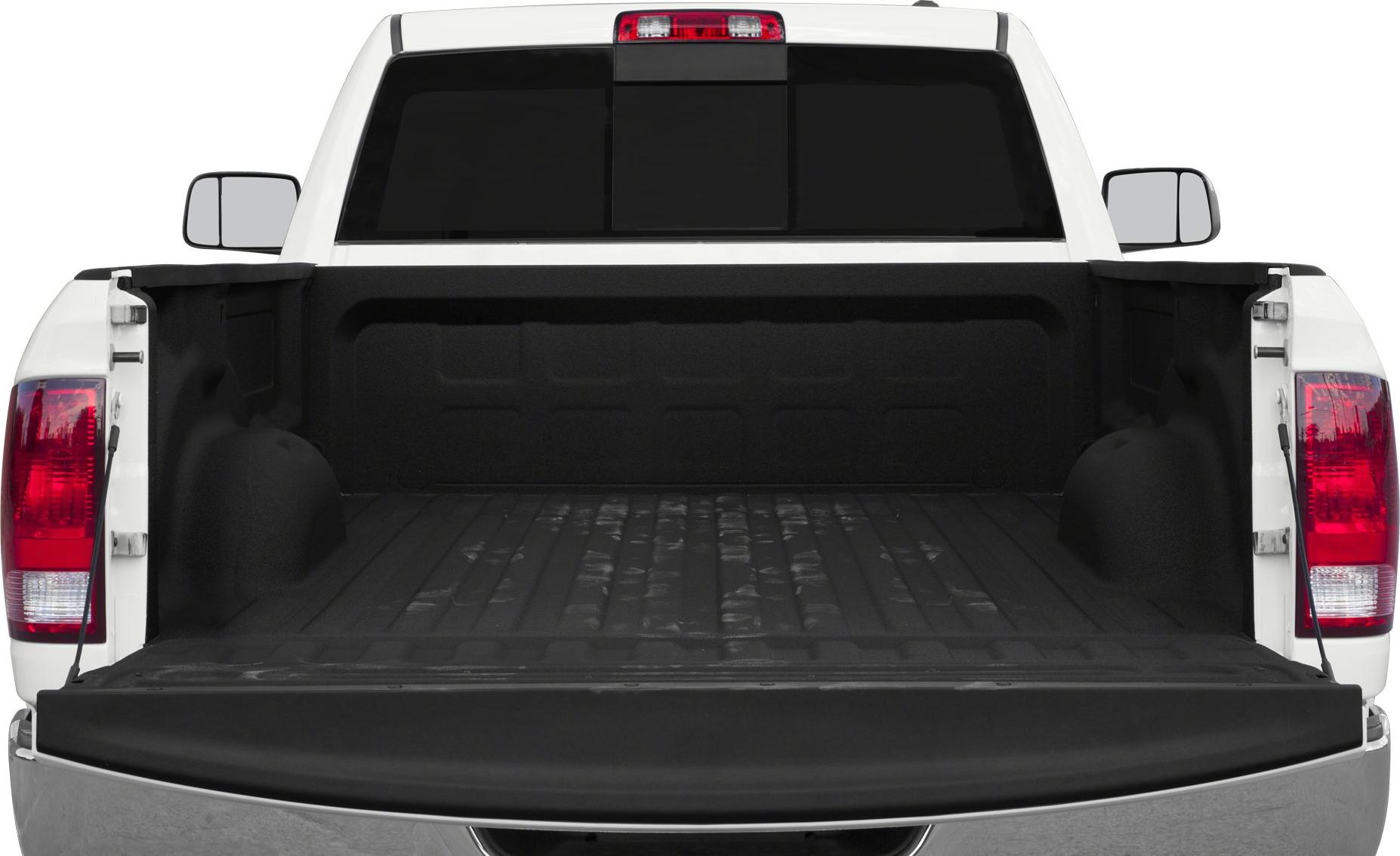 Open cargo bed with tailgate down and tinted rear window