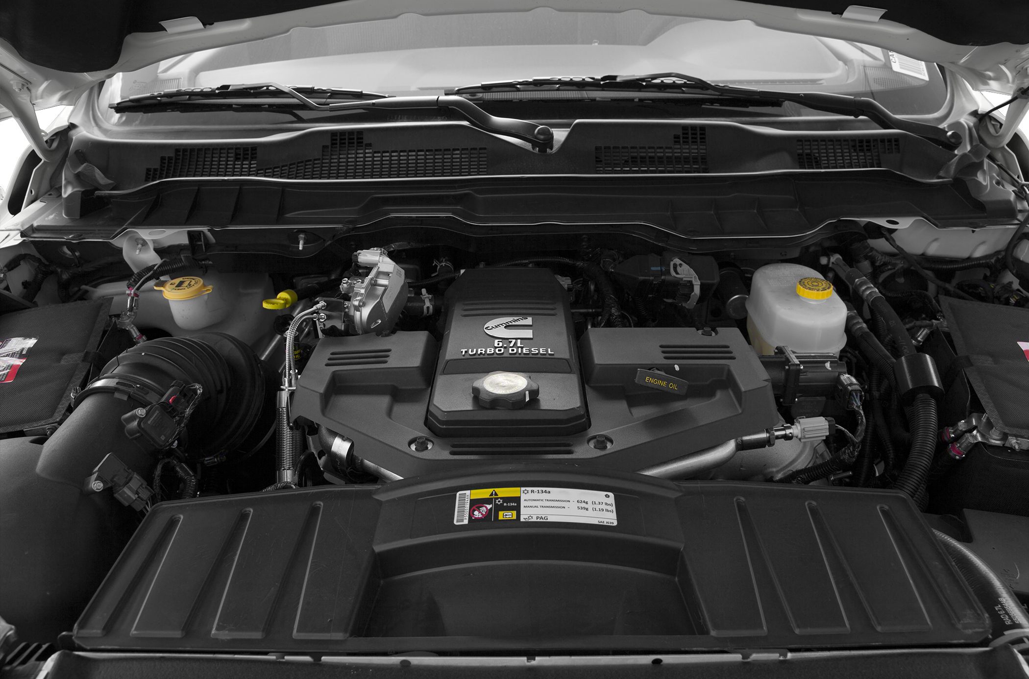 Diesel turbocharged engine in truck engine bay