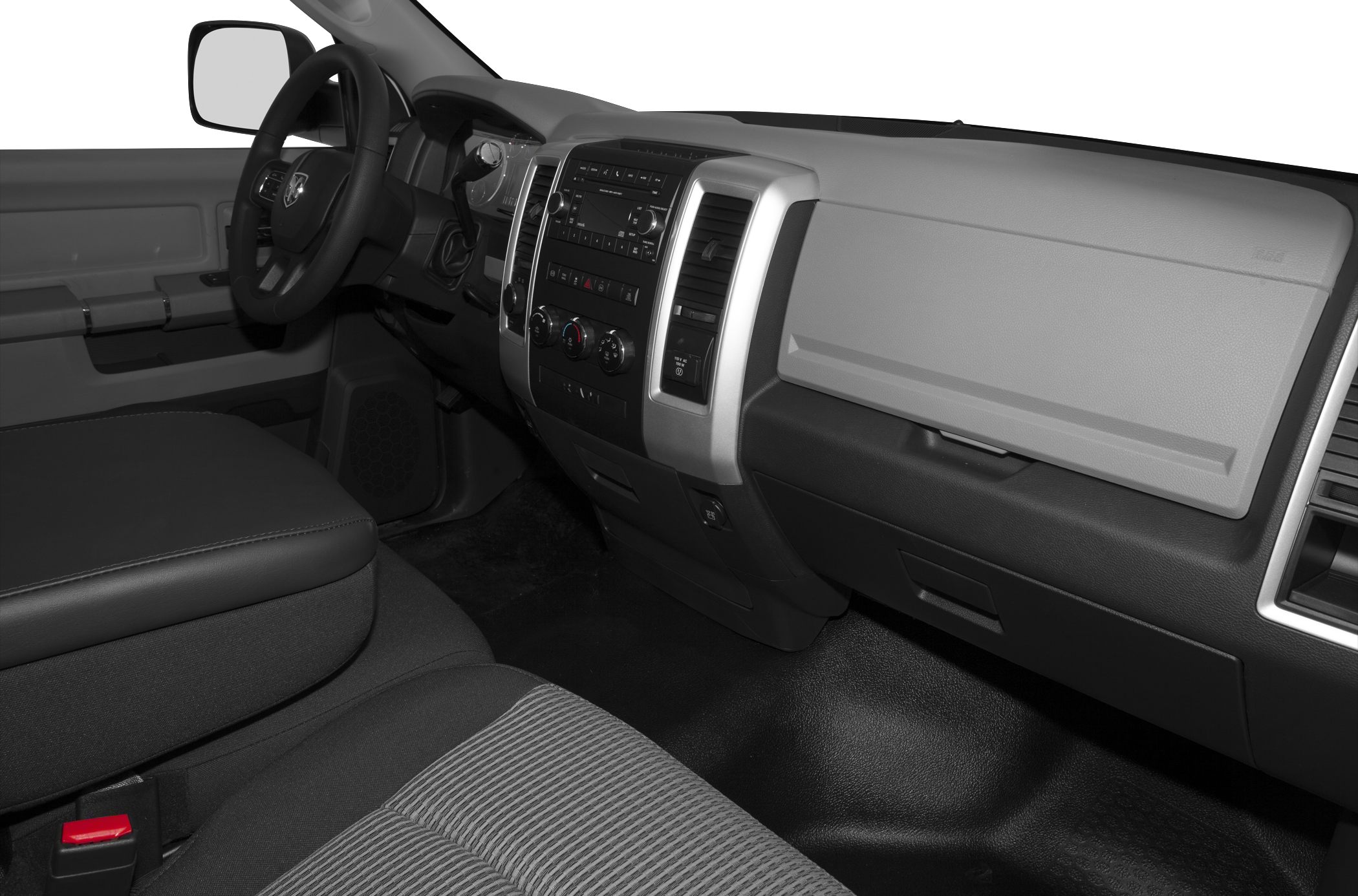 Dashboard and seating interior with two-tone design and center console controls