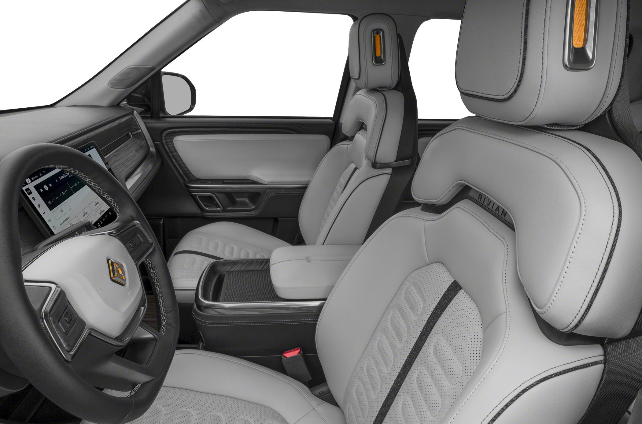 Modern seats with detailed stitching and tech-focused dashboard