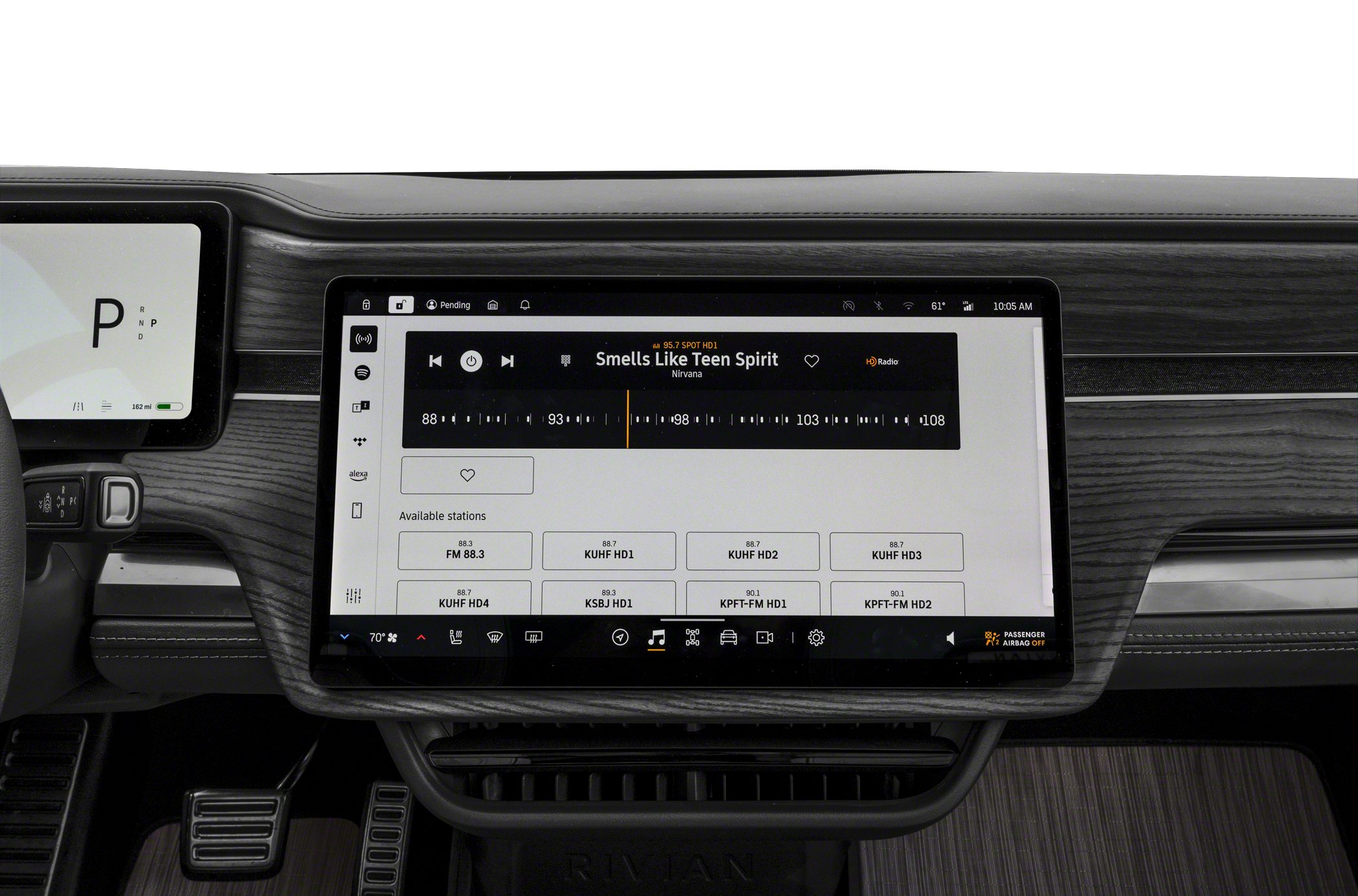 Large touchscreen and digital instrument cluster with modern car controls