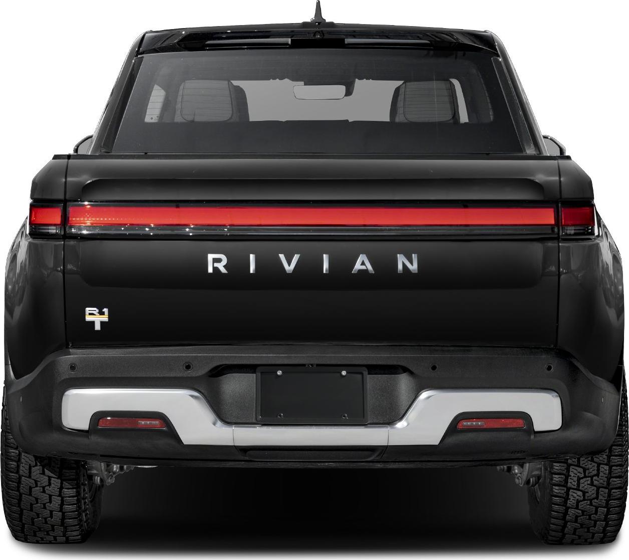 Rear view of a pickup with full-width tail light and rugged bumper