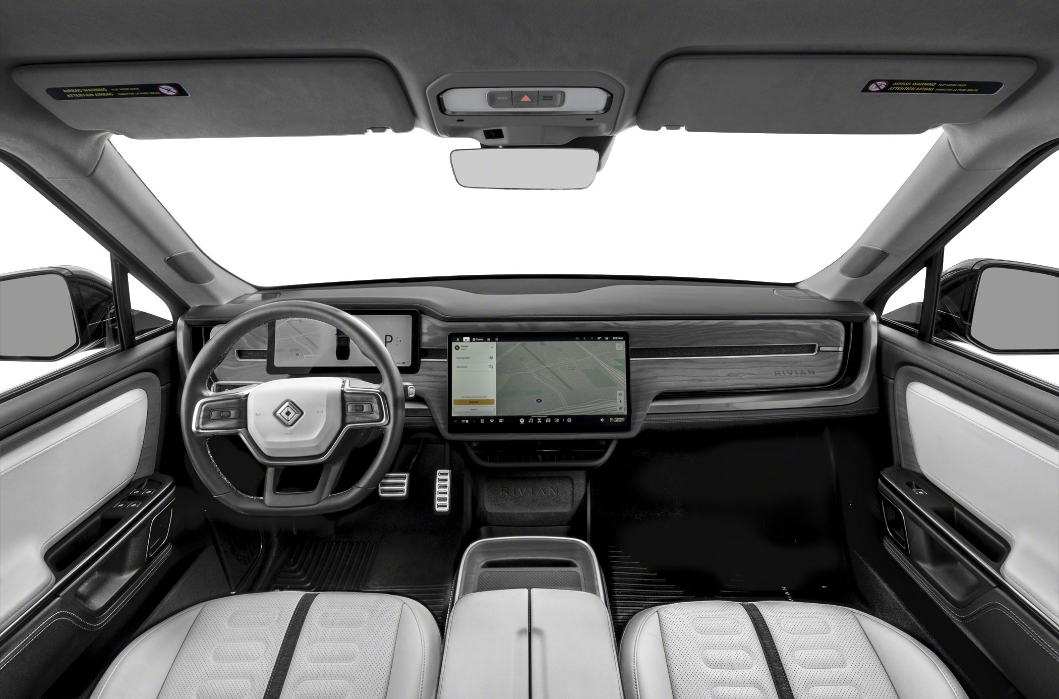 Interior with digital instrument cluster and large touchscreen infotainment system