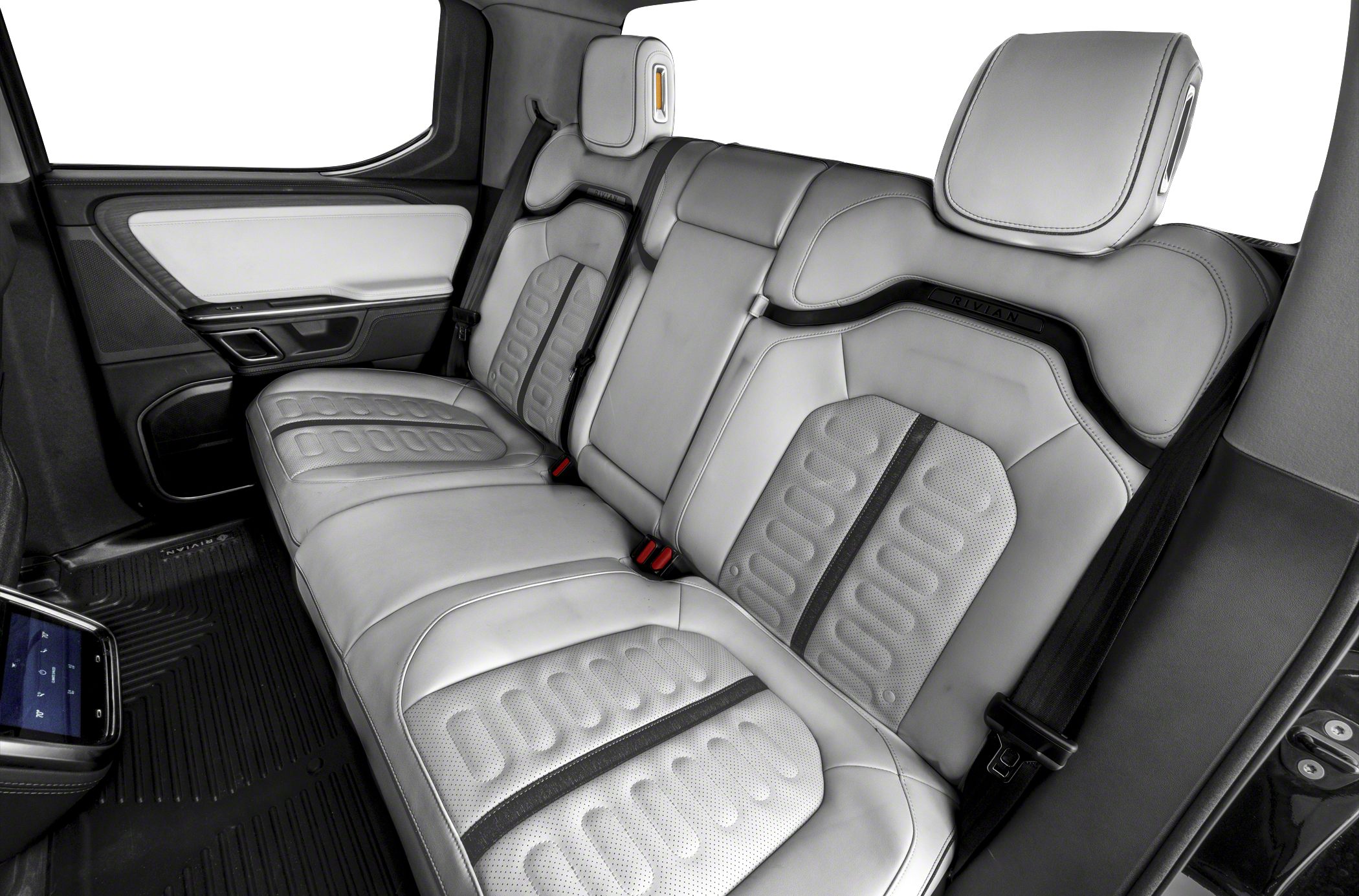 Premium leather rear seats with modern design and detailed stitching