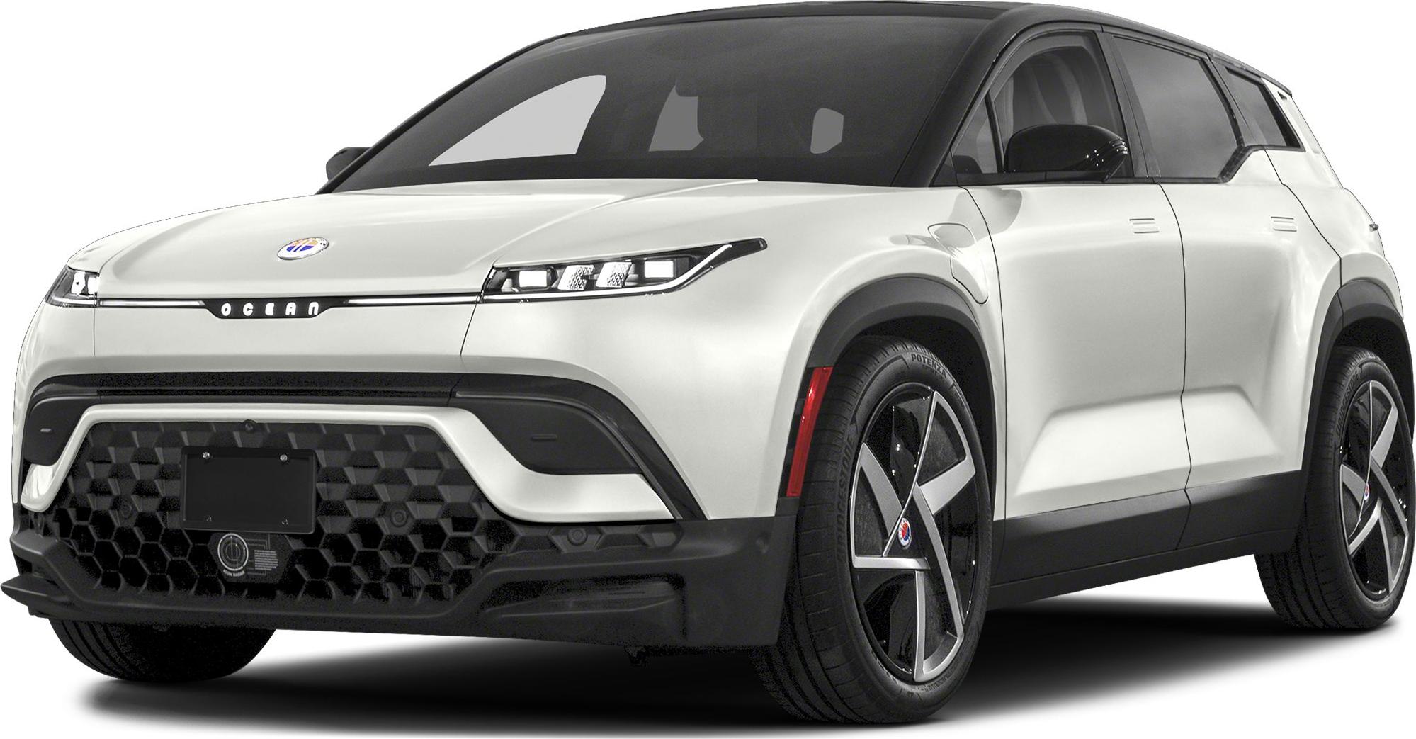 Front view of electric SUV with sleek LED headlights and aerodynamic design