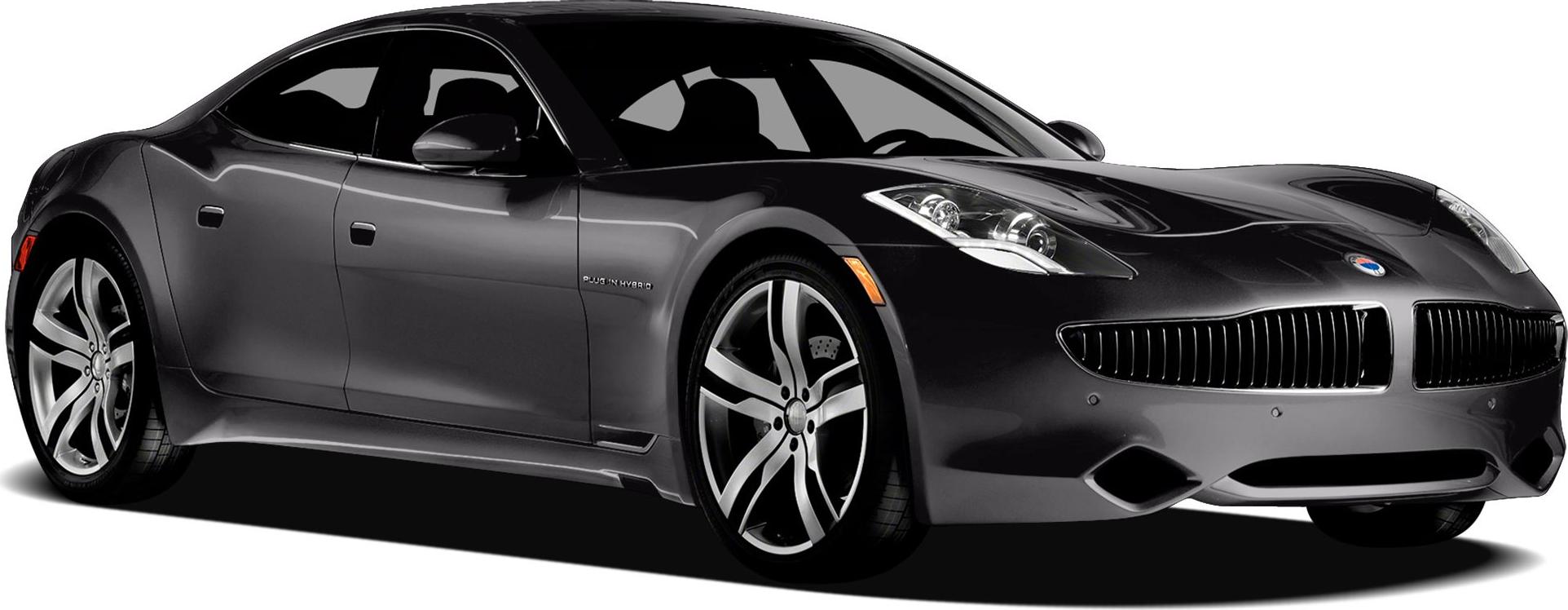 Front-side view of sleek black luxury hybrid sports sedan