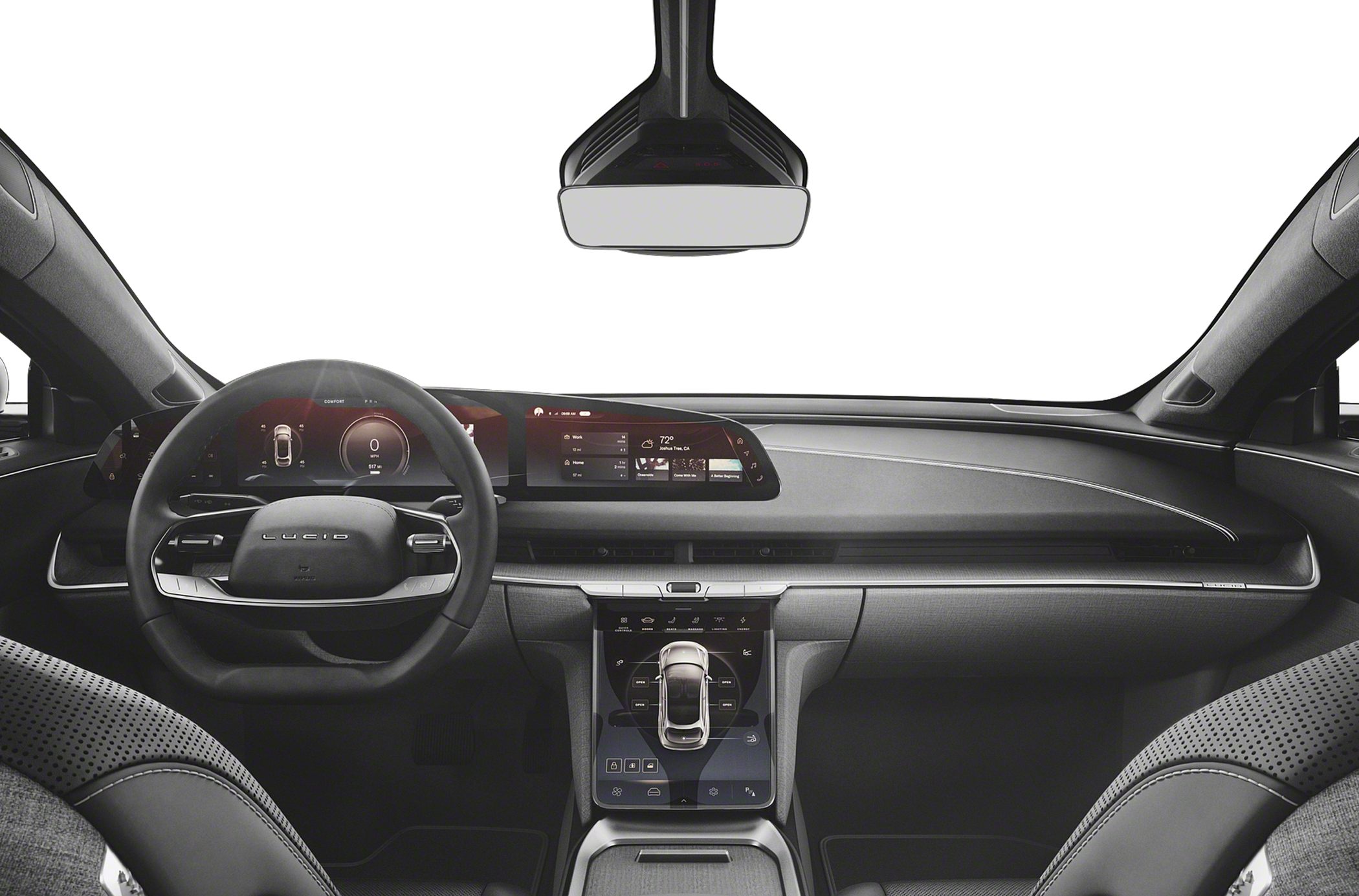 Digital dashboard and touchscreen center console with modern steering wheel