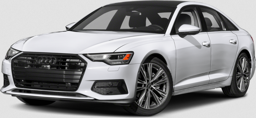 Front view of sedan with large aggressive black grille and sleek LED headlights