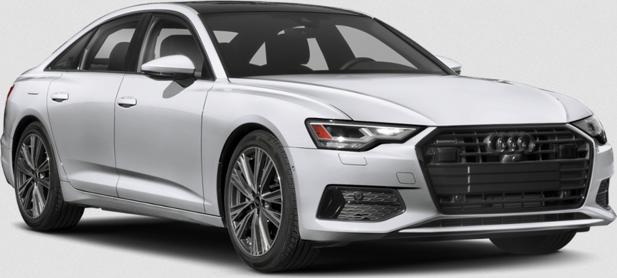 Silver luxury sedan with front grille and LED headlights