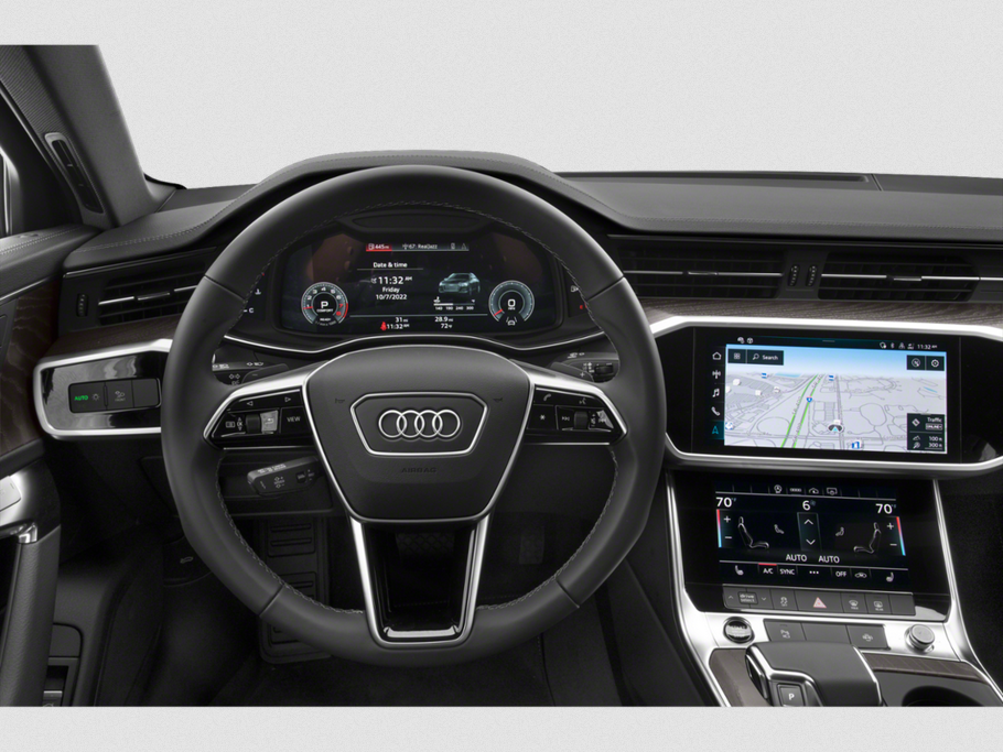 Digital instrument cluster and dual touchscreen infotainment system.