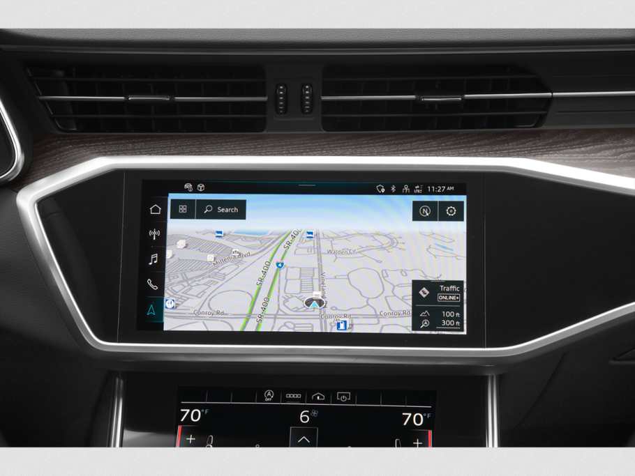 Touchscreen navigation and climate control display inside a vehicle