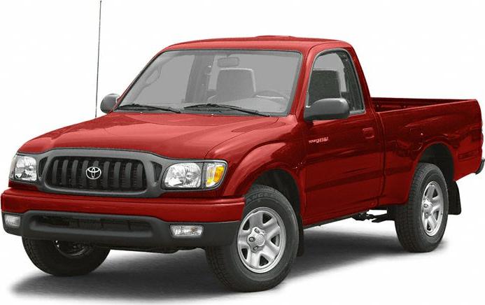 Red single cab pickup truck with black grille and silver wheels