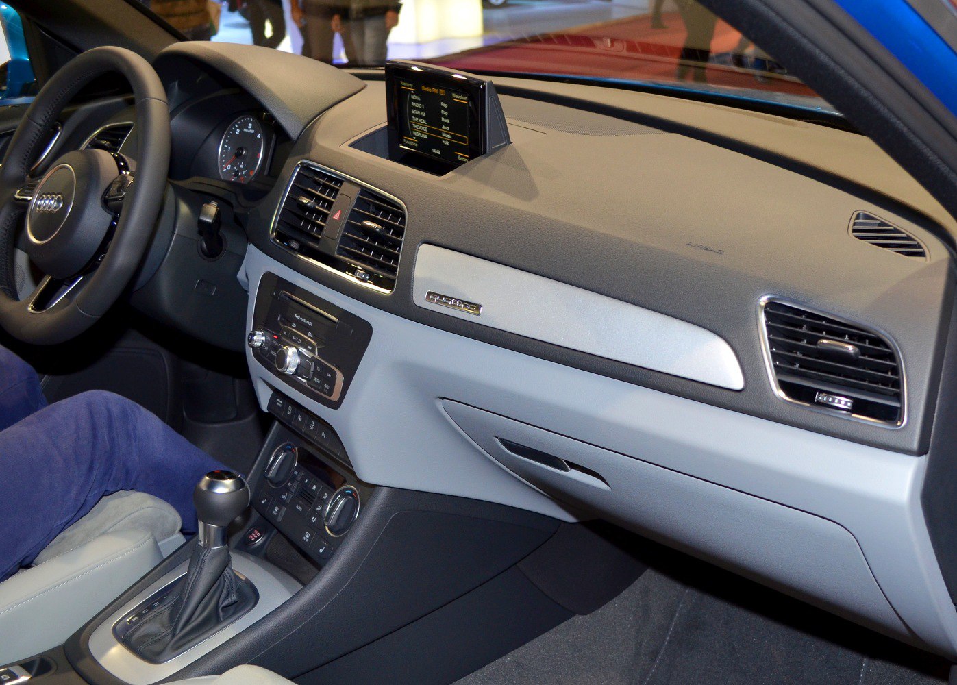 Dashboard, center console with gear shift of a modern car interior