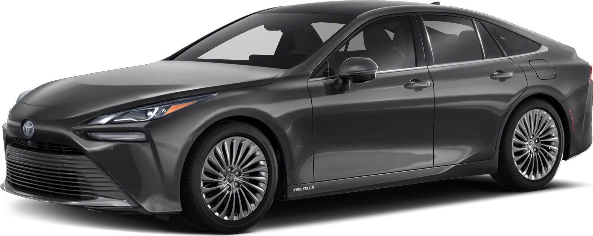Front-side view of sleek fuel cell sedan with aerodynamic design and alloy wheels
