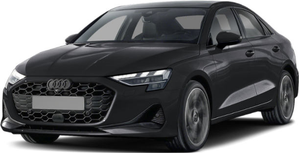 Front and side view with sleek headlights and honeycomb grille