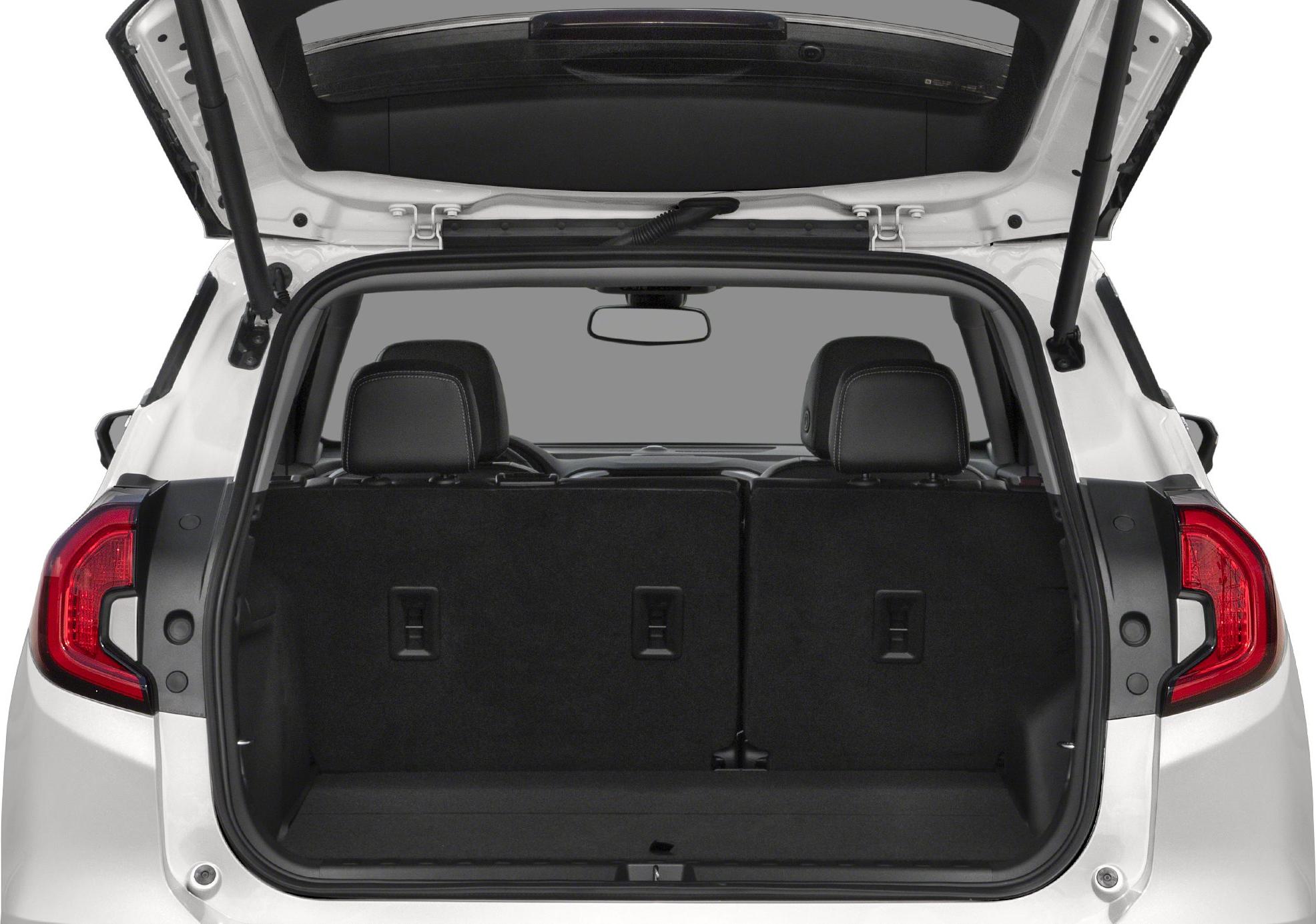 Open trunk with rear seats up and visible headrests