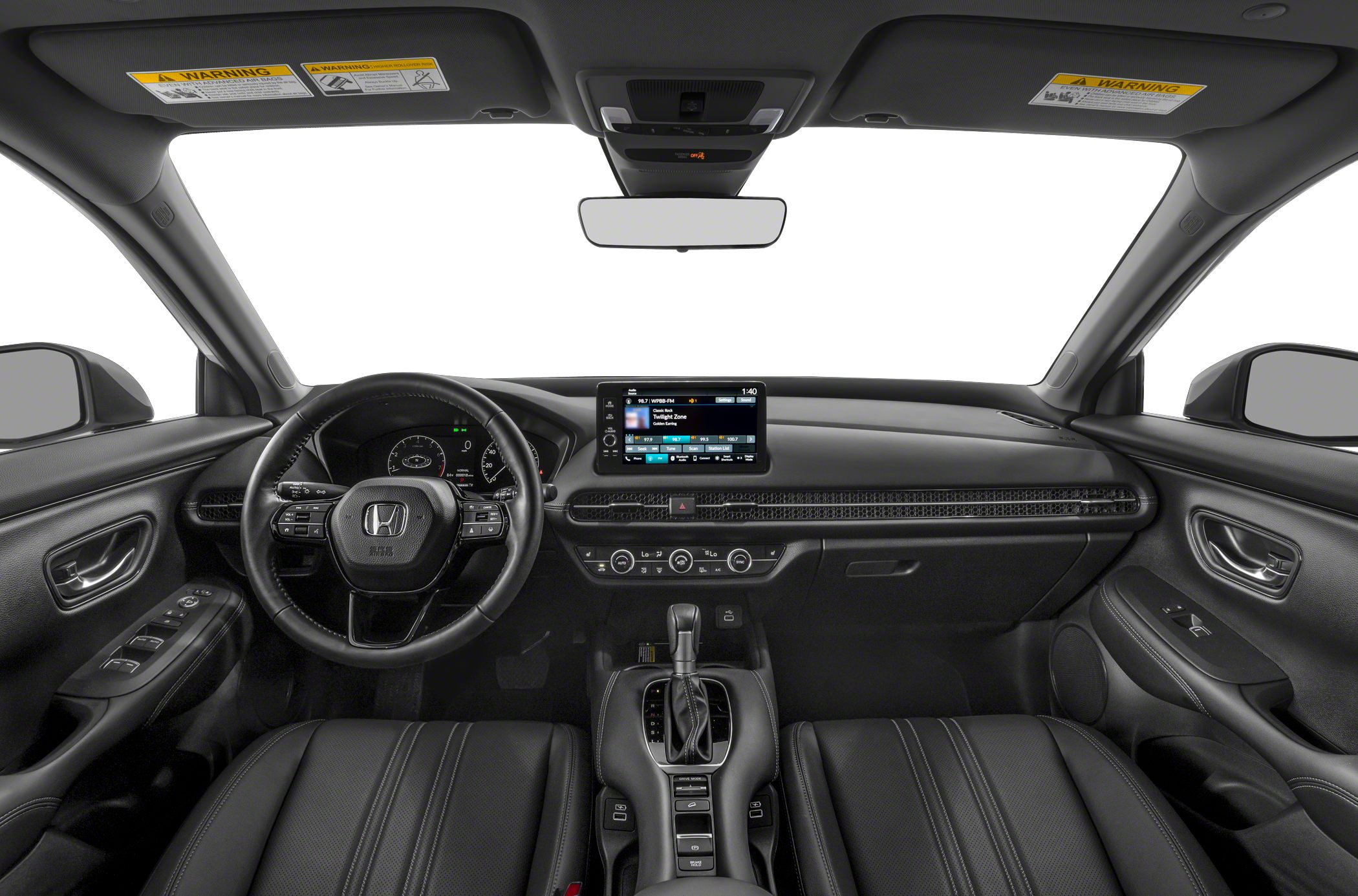 Modern car interior with dashboard and steering wheel controls