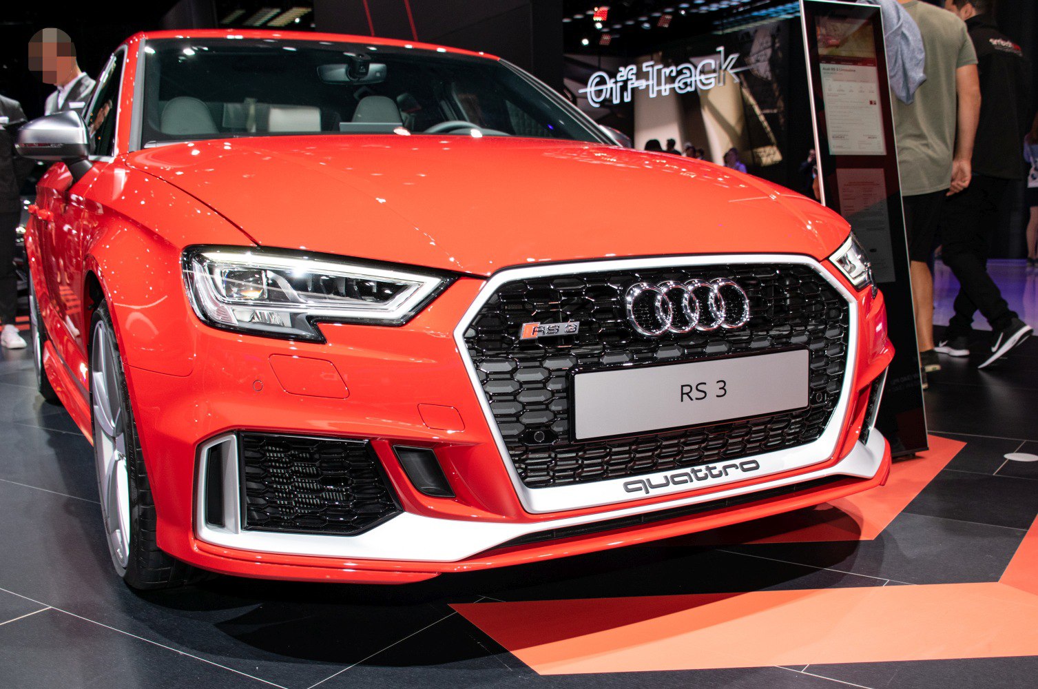 Front grille, LED headlights, sporty bumper of performance sedan