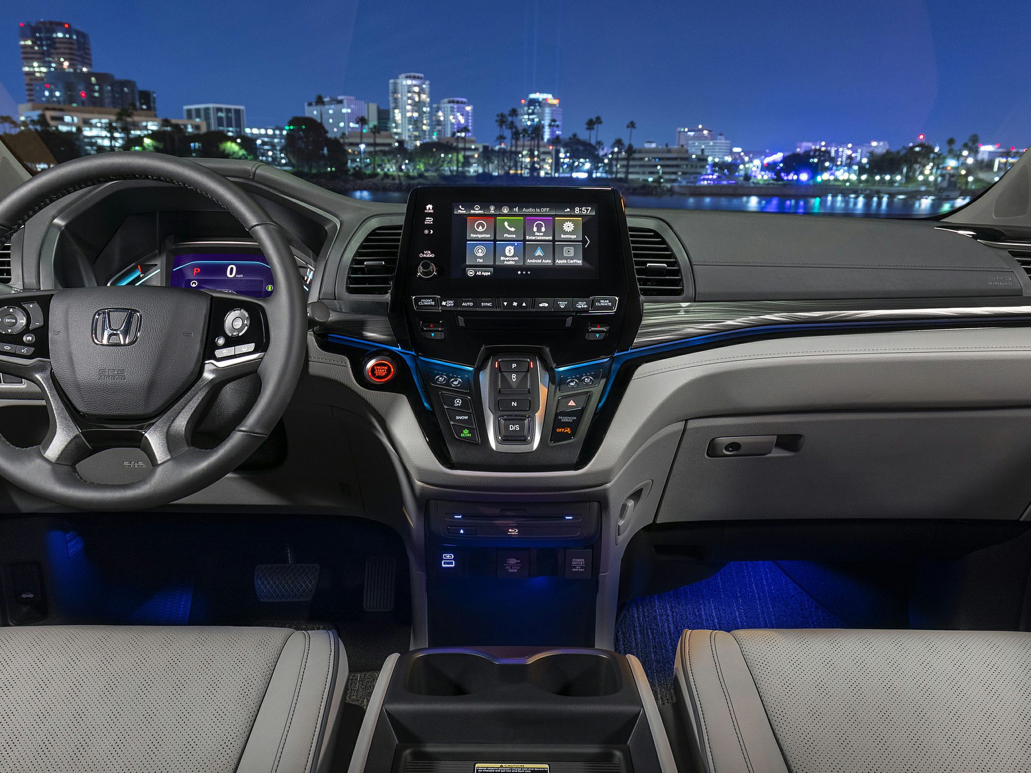Modern dashboard with touchscreen infotainment and ambient lighting