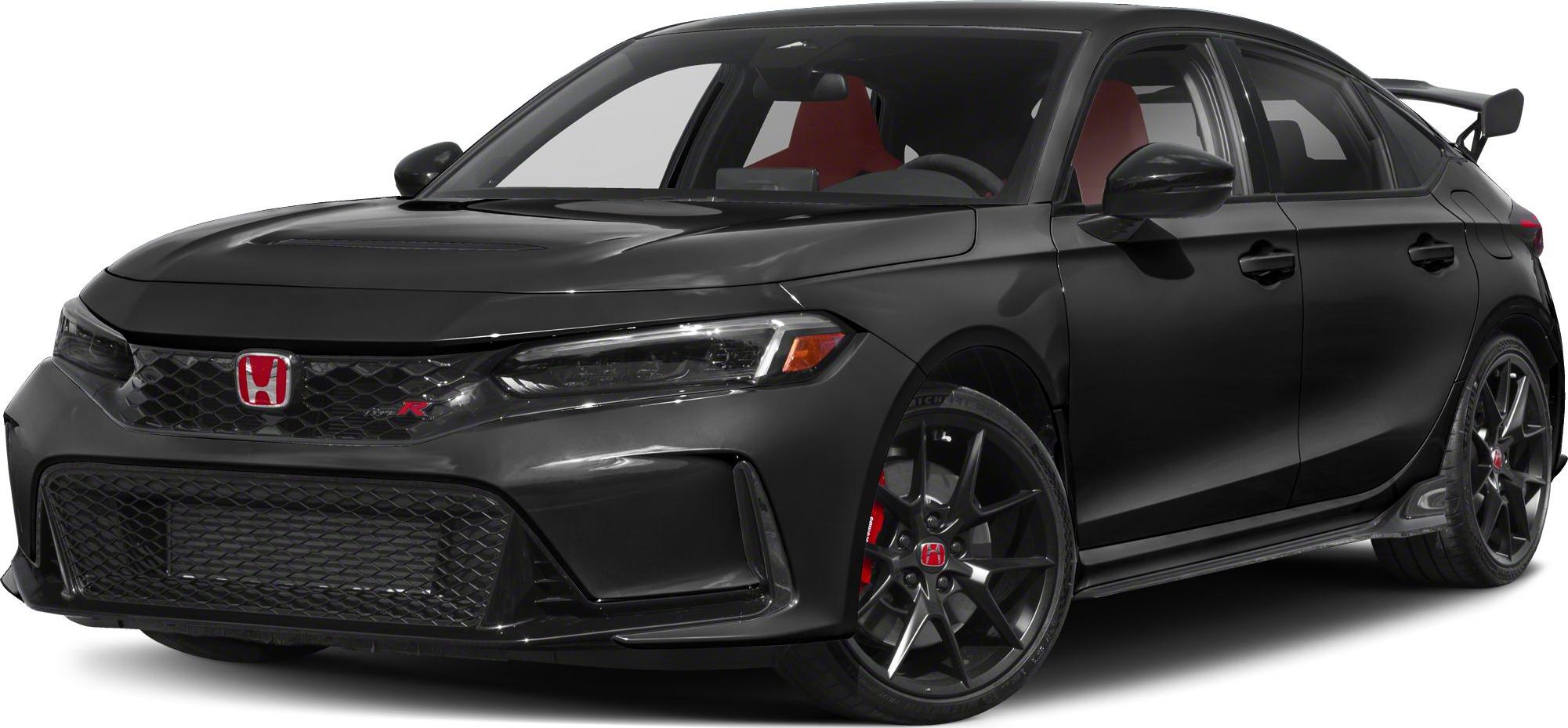 Black sports wheels and rear spoiler on a performance hatchback