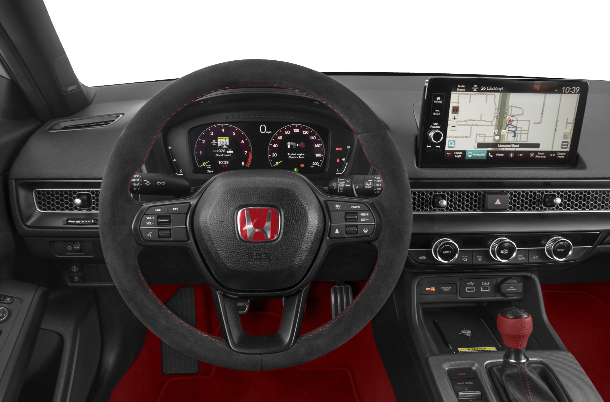 Sporty steering wheel, digital instrument cluster, touchscreen navigation system