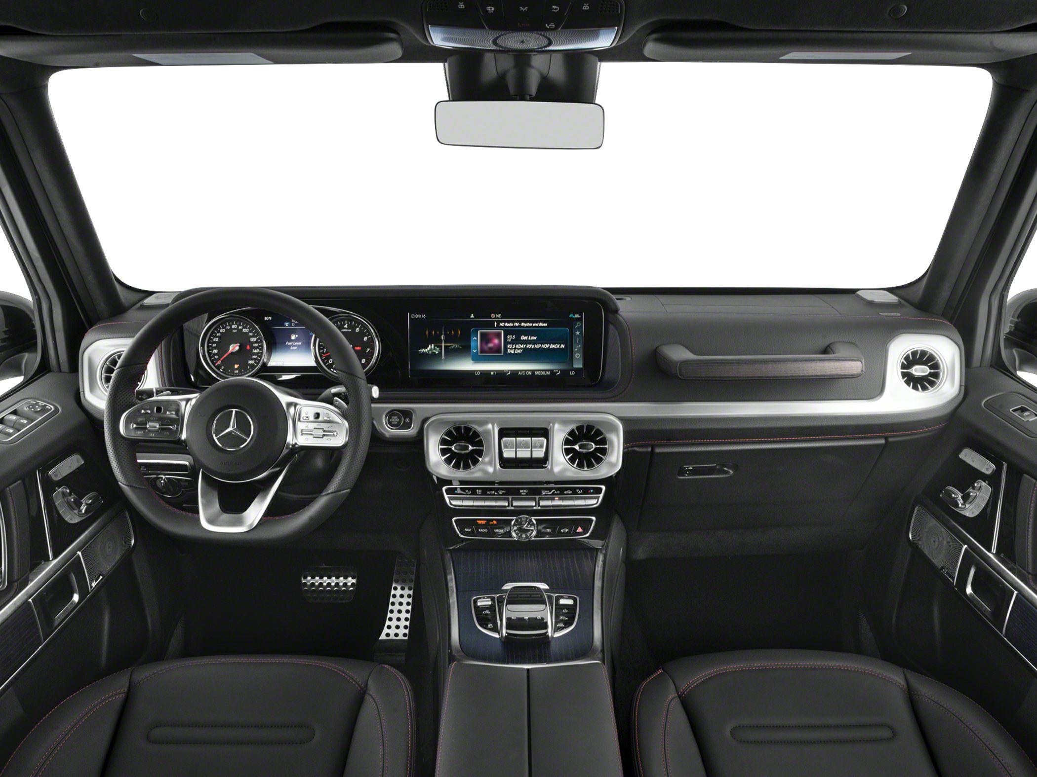 Modern digital dashboard and multifunction steering wheel in SUV interior