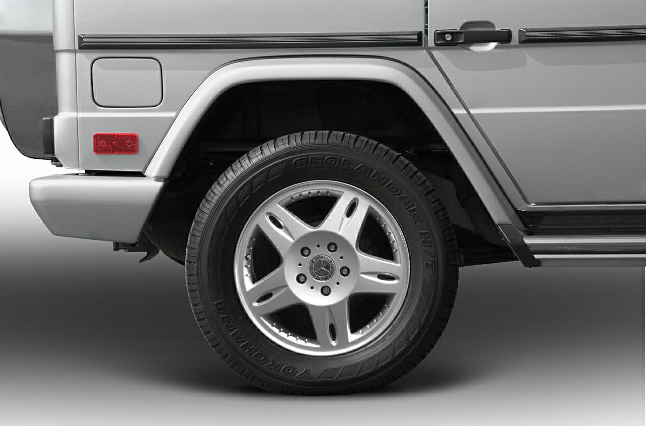 Rear wheel with alloy rim and fender of G-class Cabriolet facelift