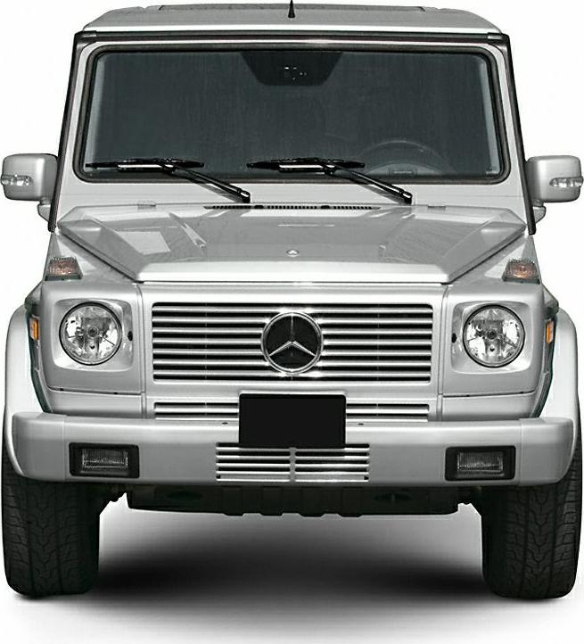 Front view of SUV with round headlights and classic grille
