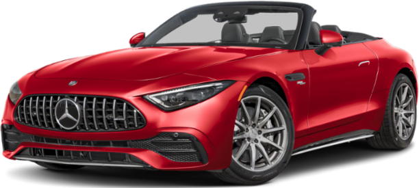 Front view of red convertible with sleek grille and modern headlights