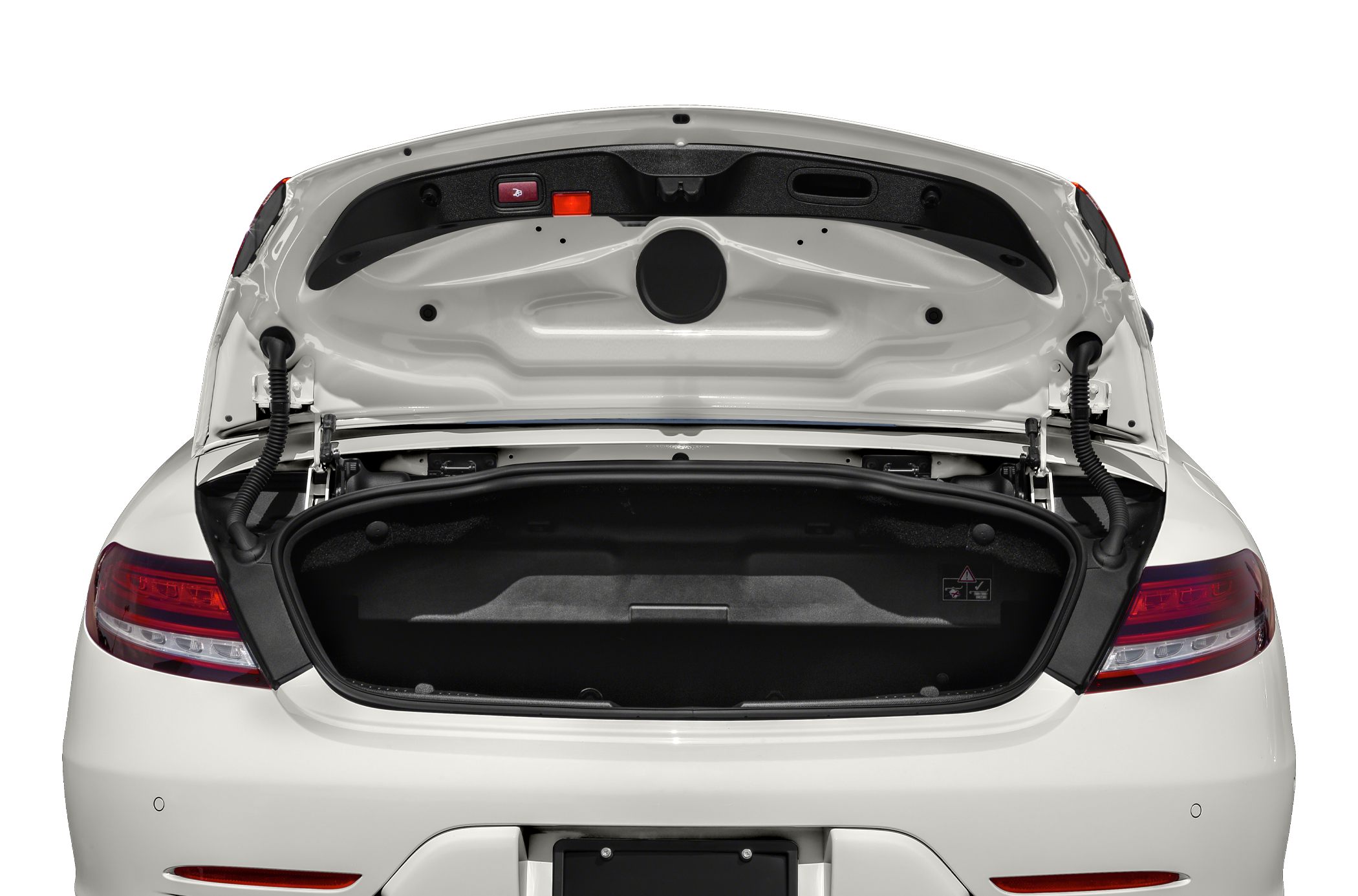 Open rear trunk storage space of a luxury convertible
