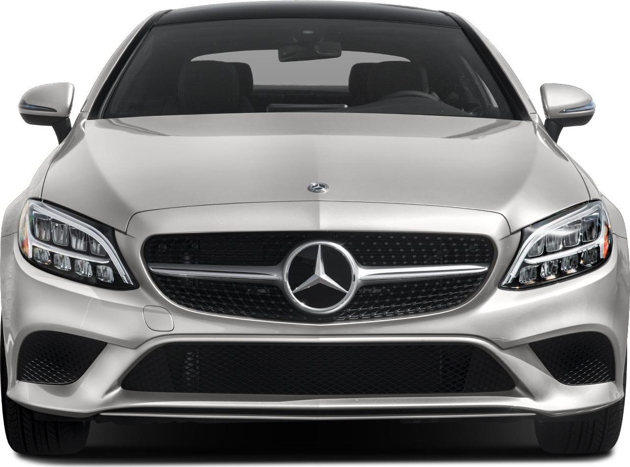 Front grille and LED headlights of a luxury coupe.