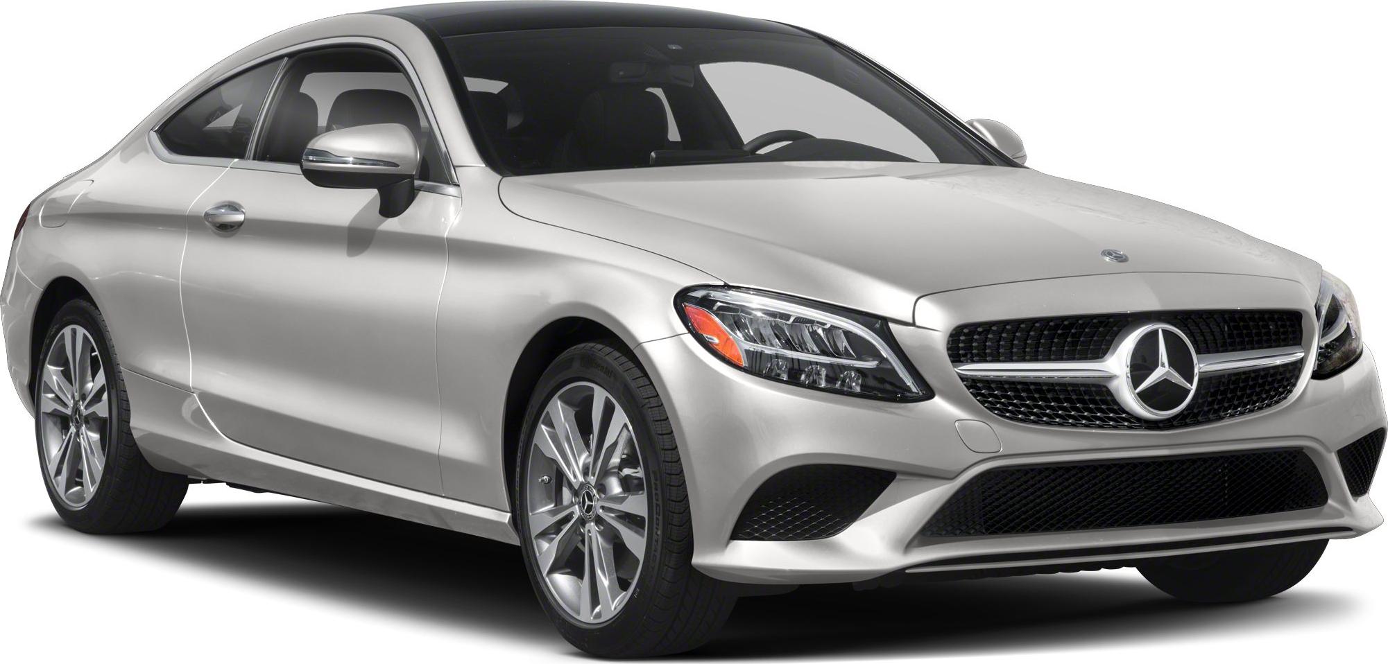 Two-door coupe front and side with LED headlights and distinctive grille