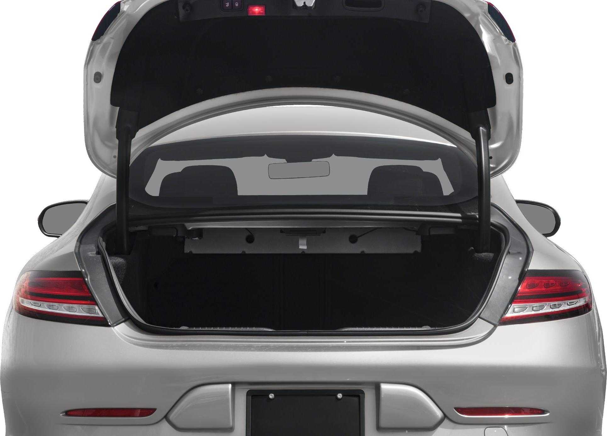Open trunk and rear taillights of a modern coupe