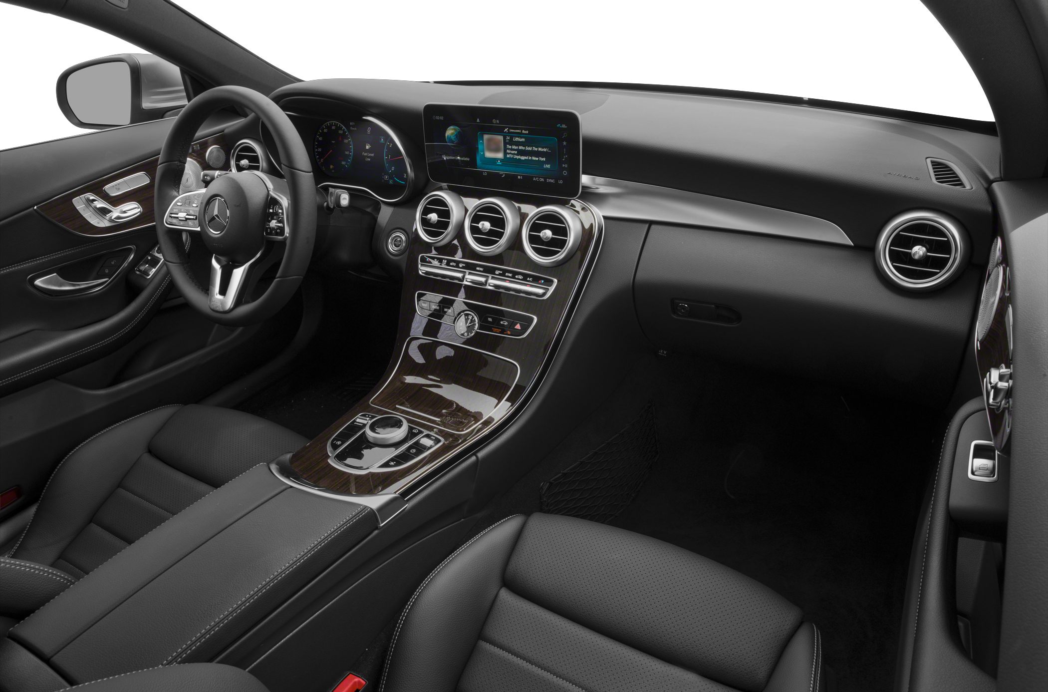 Luxury car interior with digital dashboard and central infotainment screen