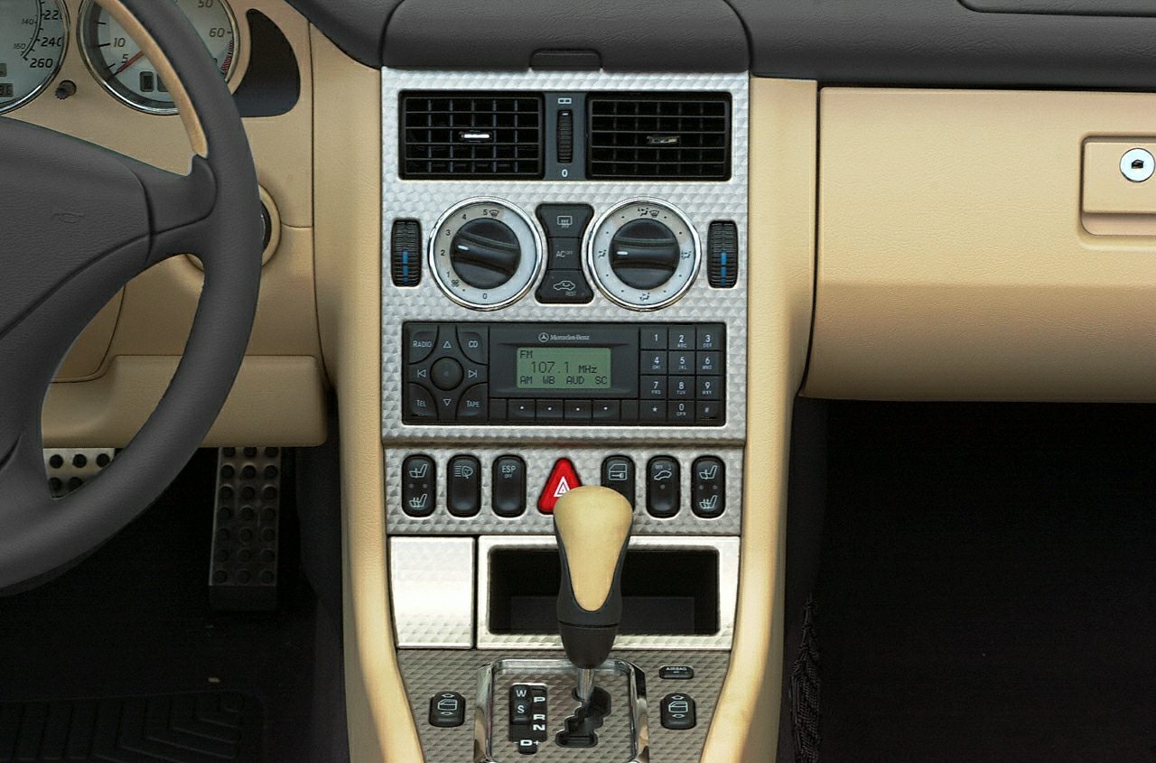 Dashboard and center console with gear shift and control knobs