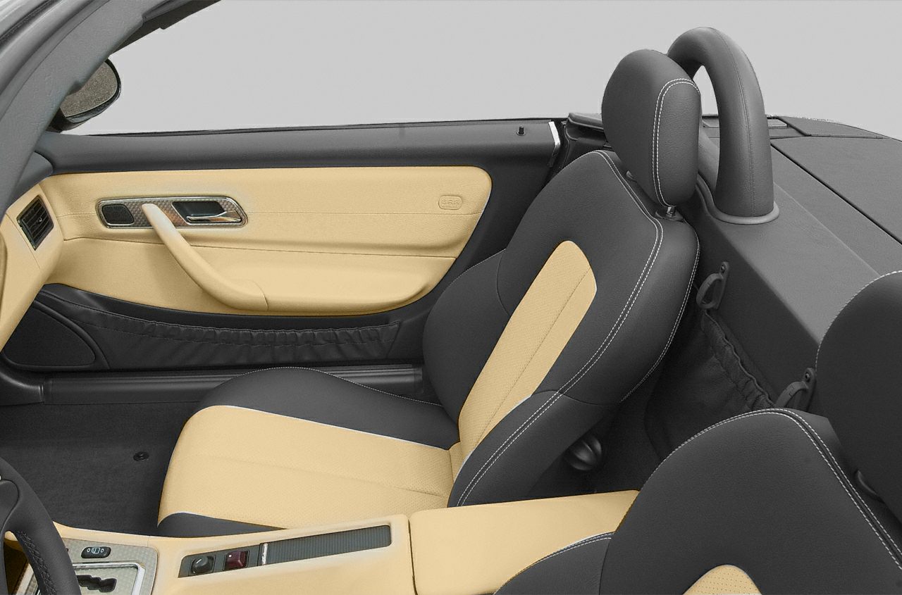 Two-tone beige and black leather sport seat with door panel interior