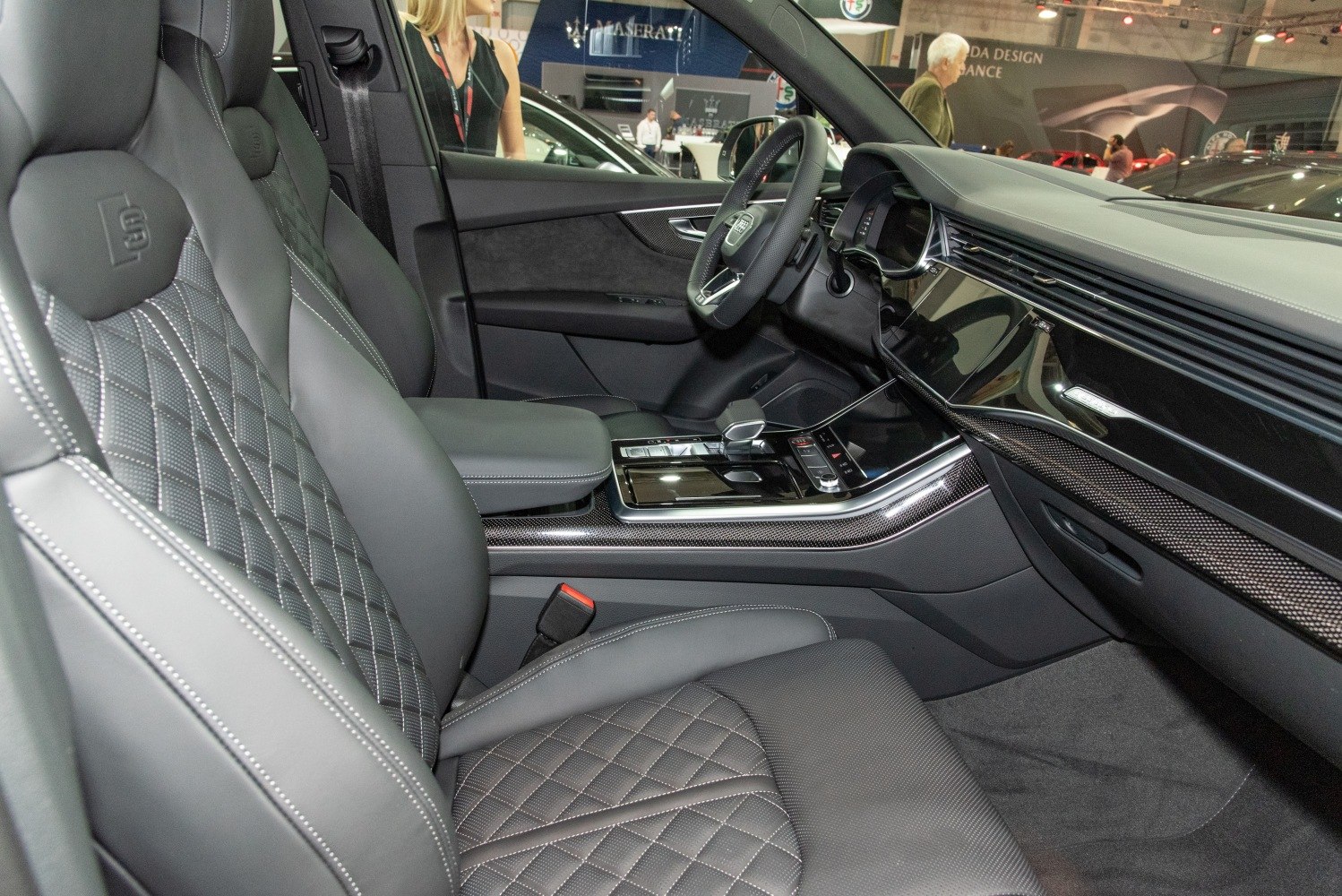 Quilted leather seats and modern dashboard in luxury SUV interior