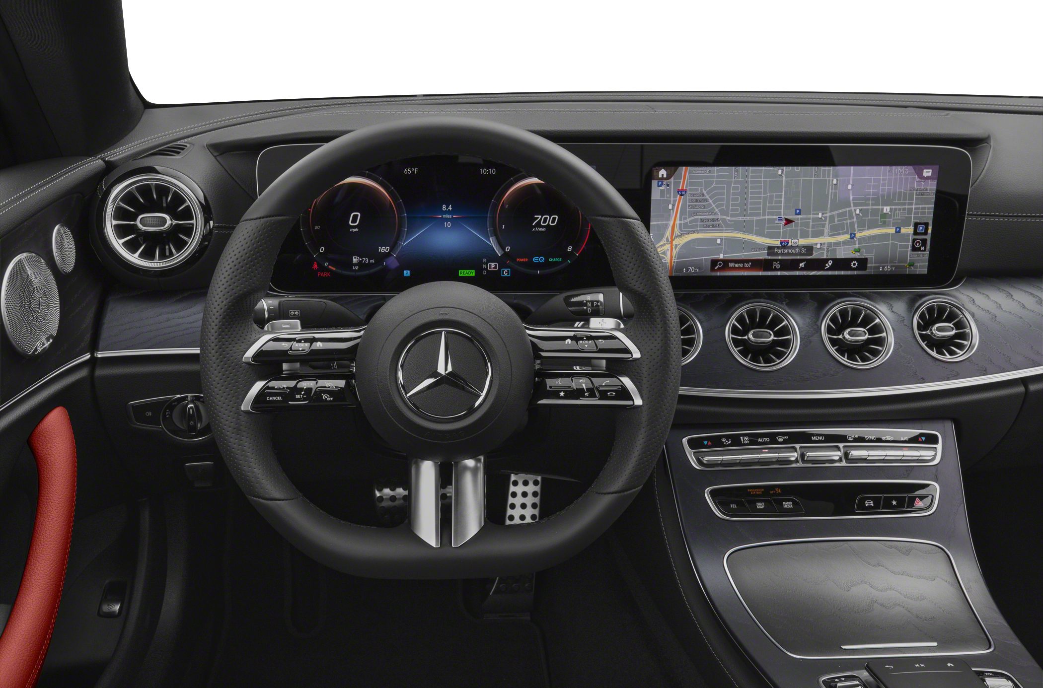 Digital instrument cluster with large infotainment screen and luxury steering wheel