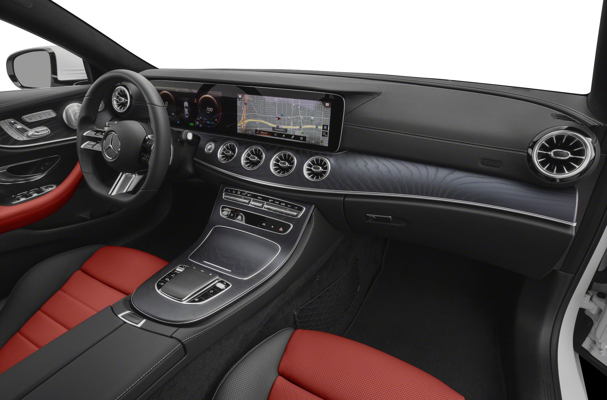 Digital cockpit and luxury dashboard with red leather seats