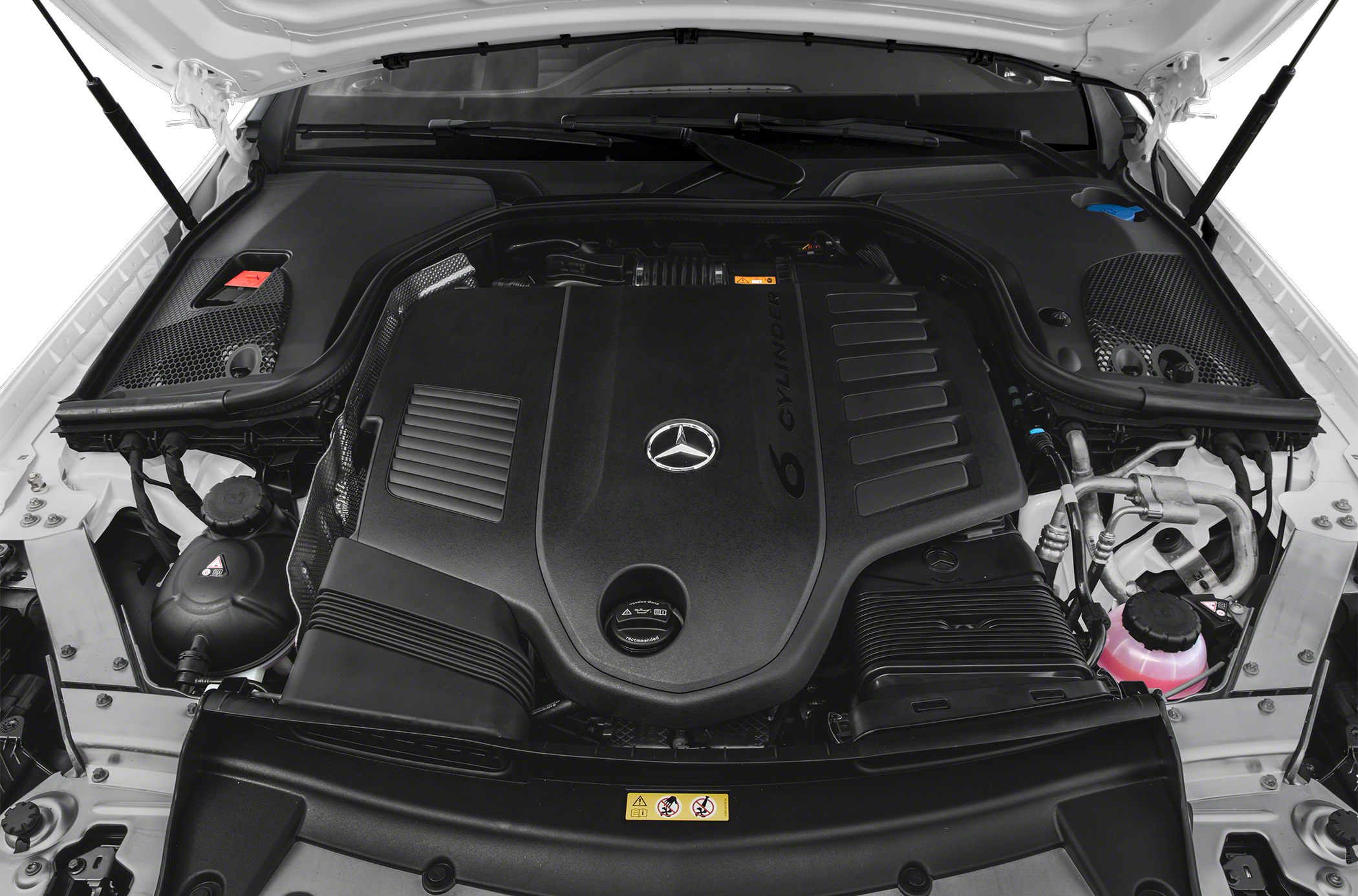 6-cylinder engine under hood with Mercedes-Benz branding