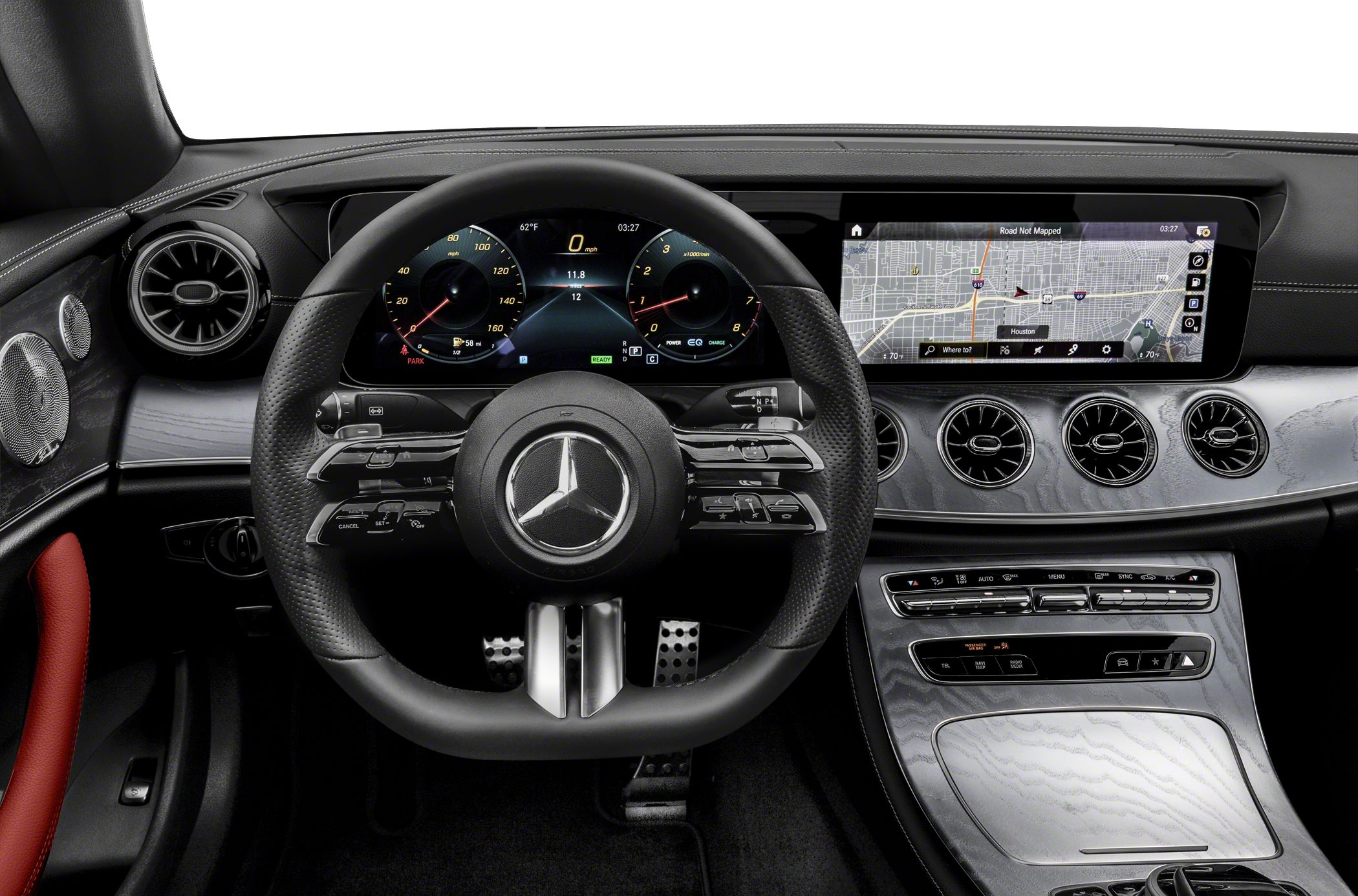 Digital instrument cluster and infotainment display in a luxury car interior