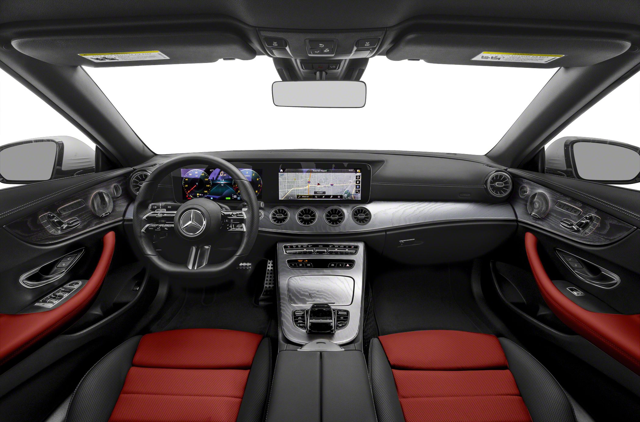 Digital dashboard and luxury interior with red and black seats