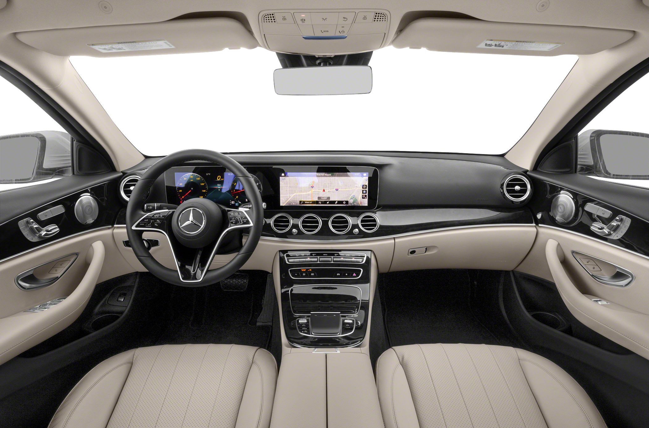 Luxury car interior with digital dashboard and navigation screen